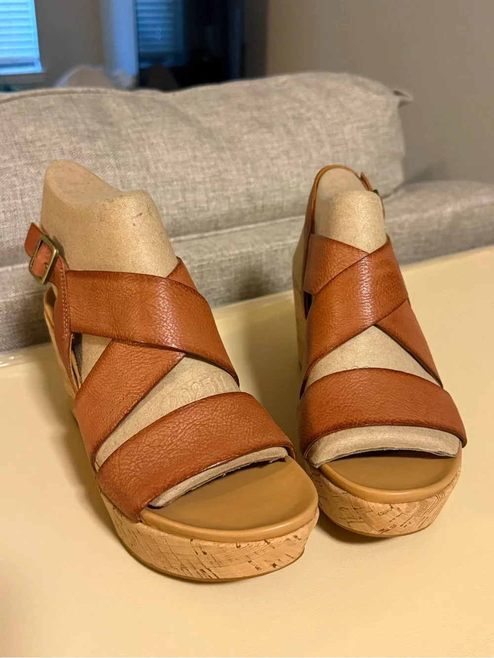 Women's Kork Ease Tan Leather Cork Wedge Sandals - Brand New, sz 9